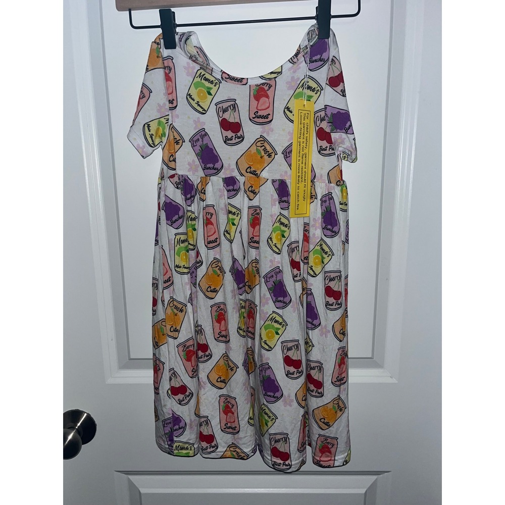 Weiwei Girls Bamboo Viscose Fruit Soda Can Print Short Sleeve Dress Size 5-6T